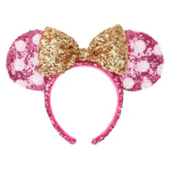 Disney Sequined Ear Headband - Minnie Mouse Polka Dot - Hot Pink And Gold