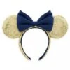 Disney Minnie Ear Headband - 50th Anniversary Gold Sequin With EARidescent Blue Bow -Disney 94663